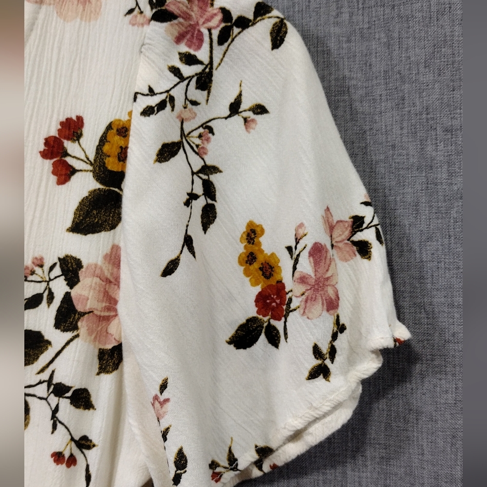 AE Floral High Low Wrap Maxi Dress Women's XS Cream Cottagecore Peasant Coastal - Picture 4 of 10